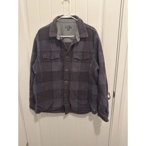 Toad&Co Mens Flannel Shirt Jacket Navy Charcoal Plaid Snap‎ Front Large L